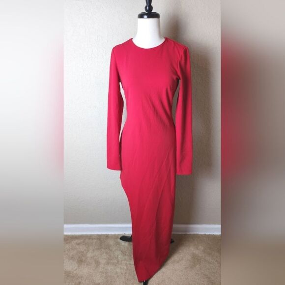 Zara Asymmetric Midi Dress Dark Red Womens Size M NWT - Picture 6 of 10